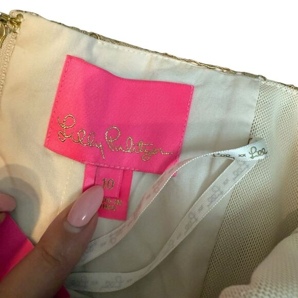 Lilly Pulitzer Sz 10 Aubrianna Strapless Midi Dress Gold Lace Metallic Gown‎ NWT - Picture 3 of 14